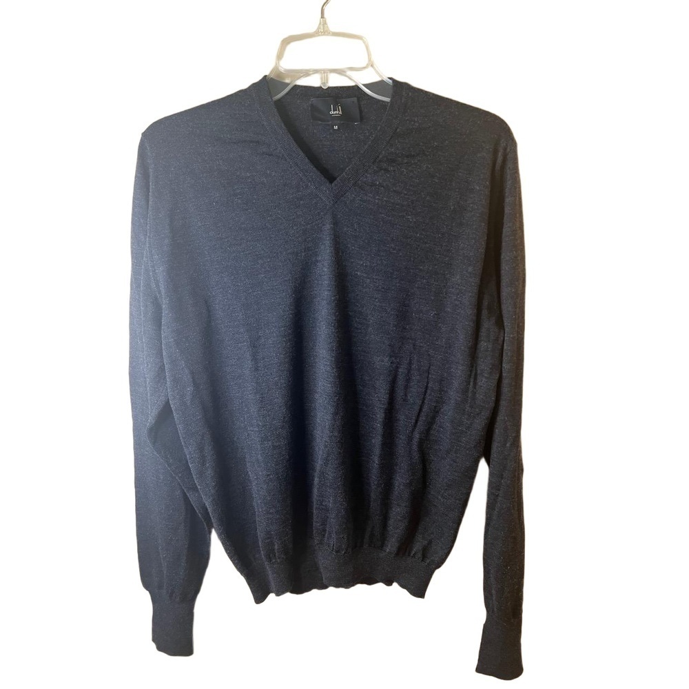 Dunhill London V-Neck Long Sleeve Ribbed Hem Cuffs Wool Lightweight Sweater M